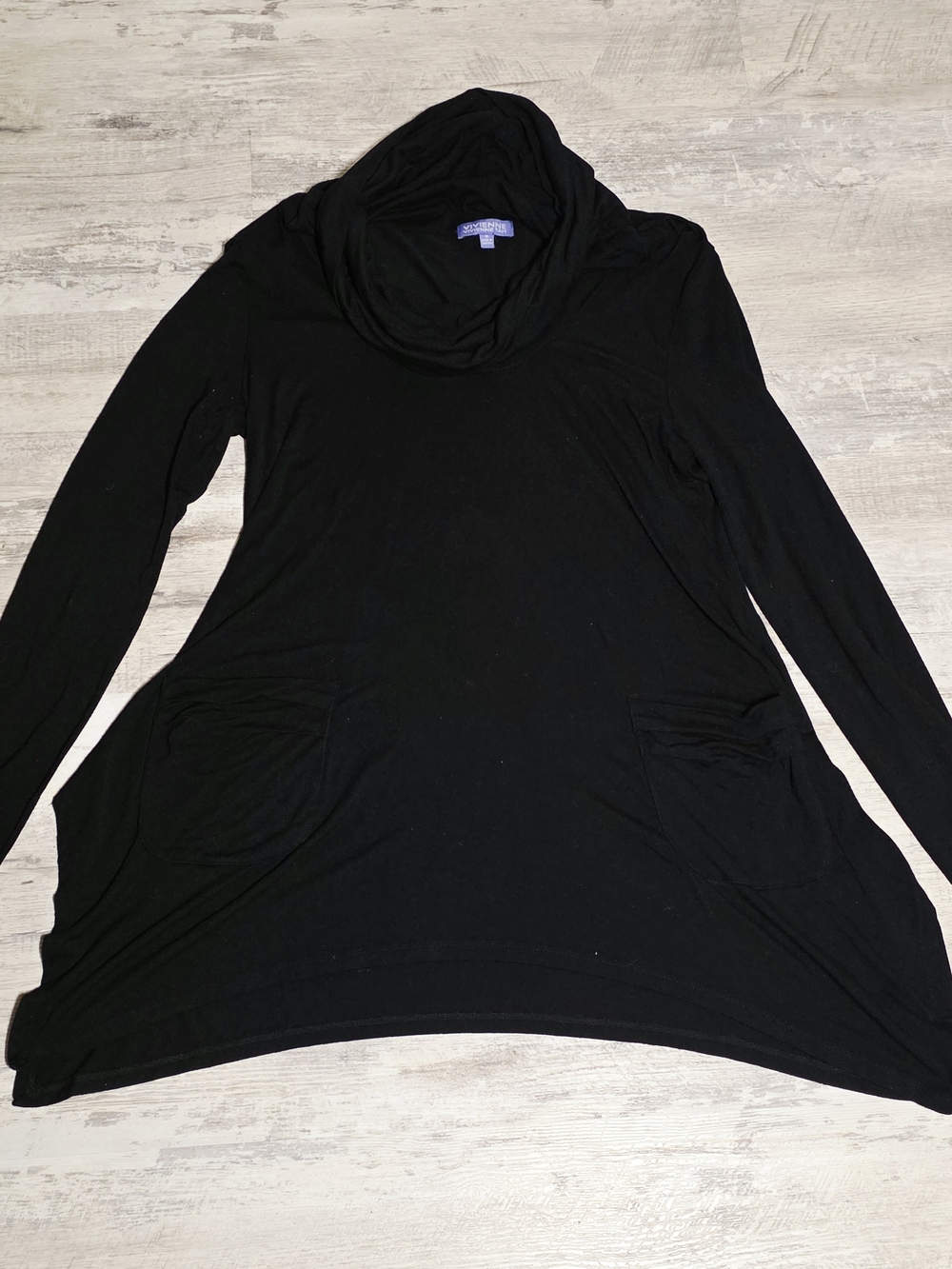 Vivienne Tam Black Draped Cowl Neck Long Sleeve Tunic Top with Pockets Size M